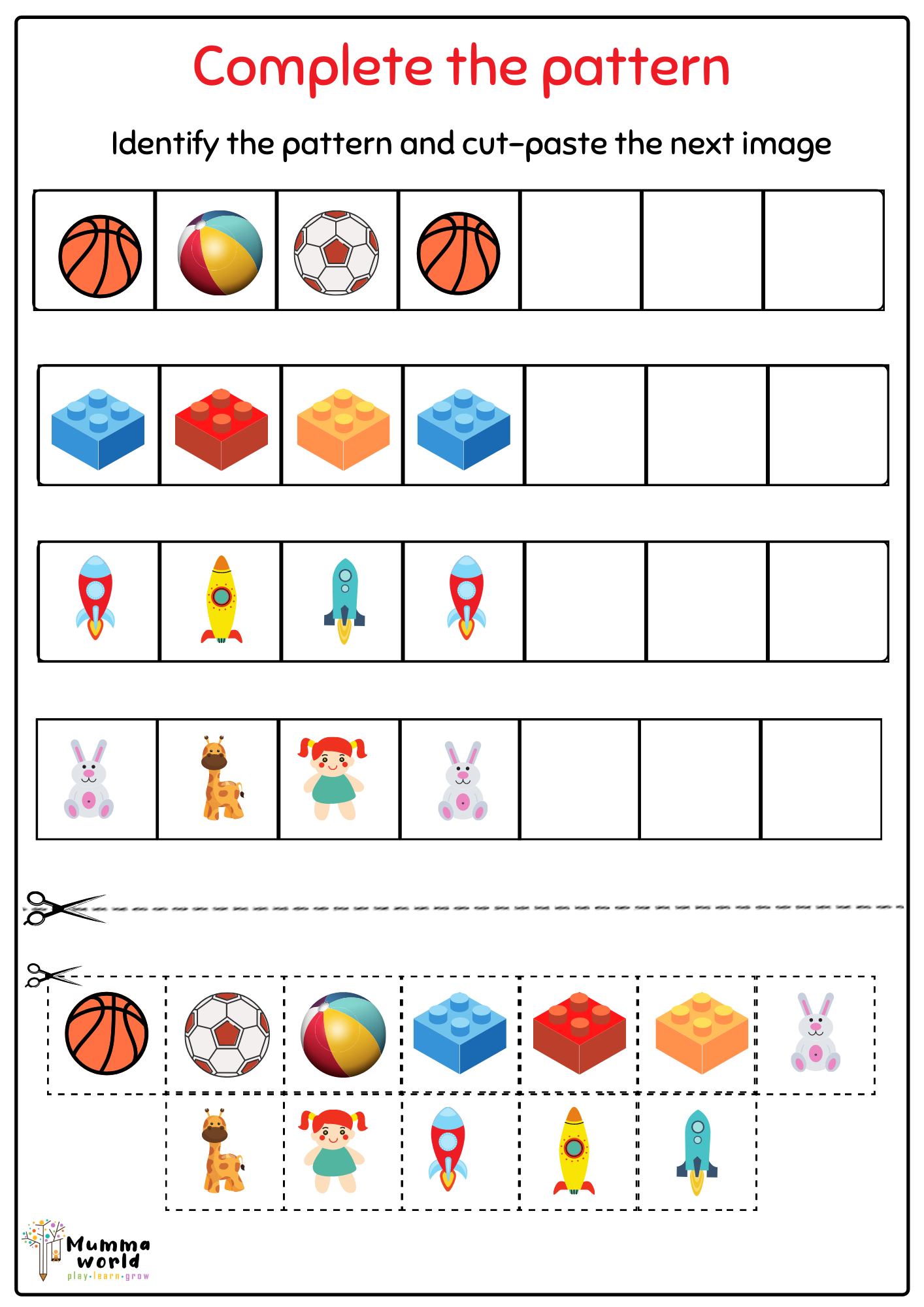 Pattern Worksheet for Kindergarten - 25 - Mumma World Pertaining To Patterns Worksheet For Kindergarten