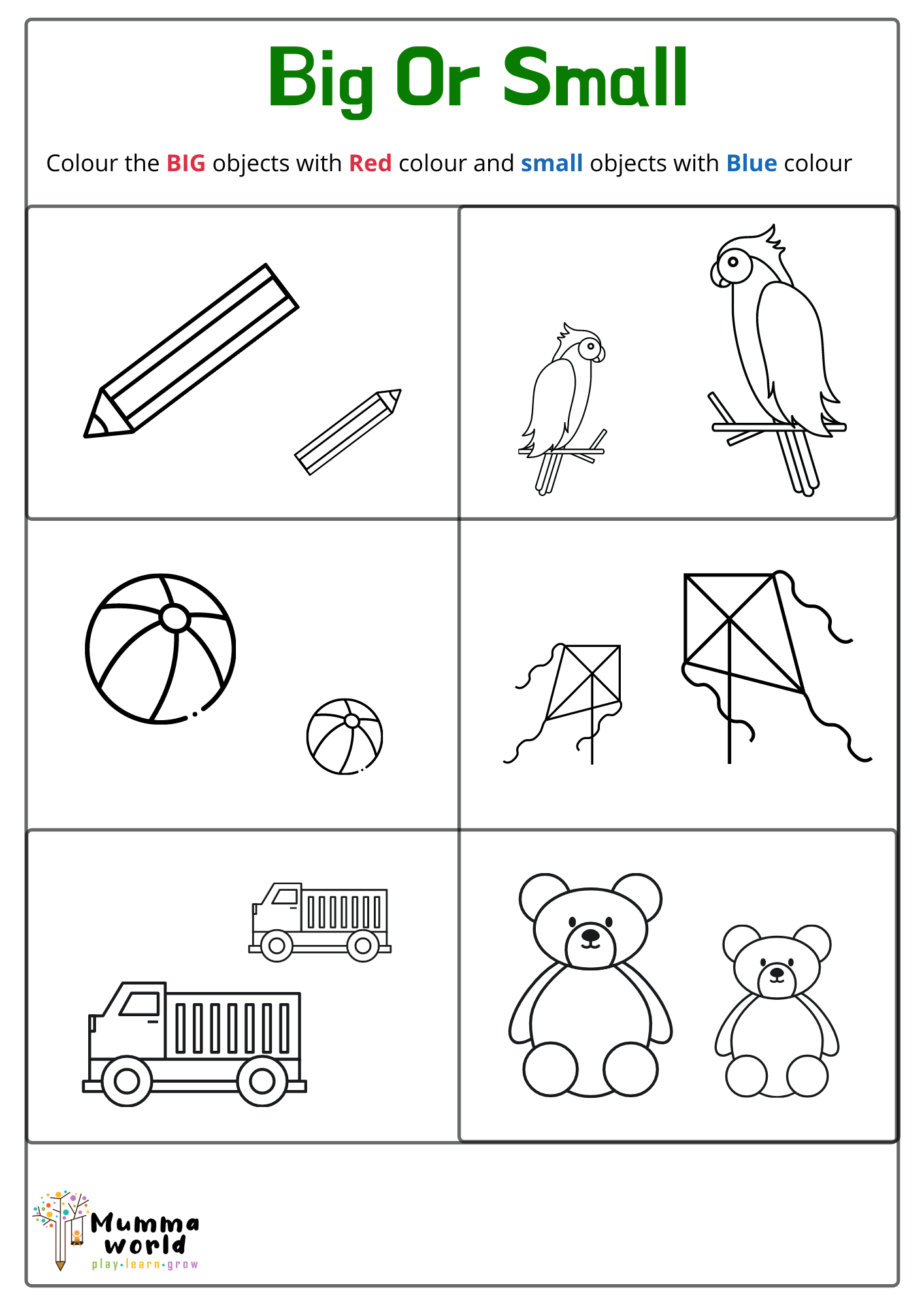 Big and Small Worksheet - Colouring Page - Preschooler Worksheet