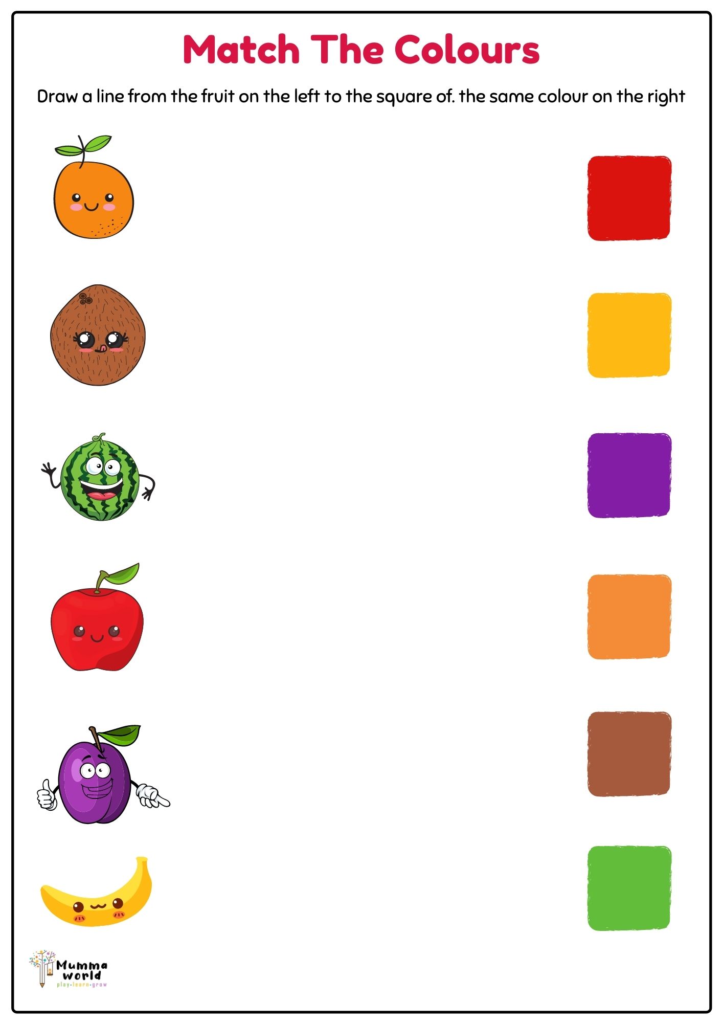 fruit worksheet match the fruit to its colour mummawoldcom
