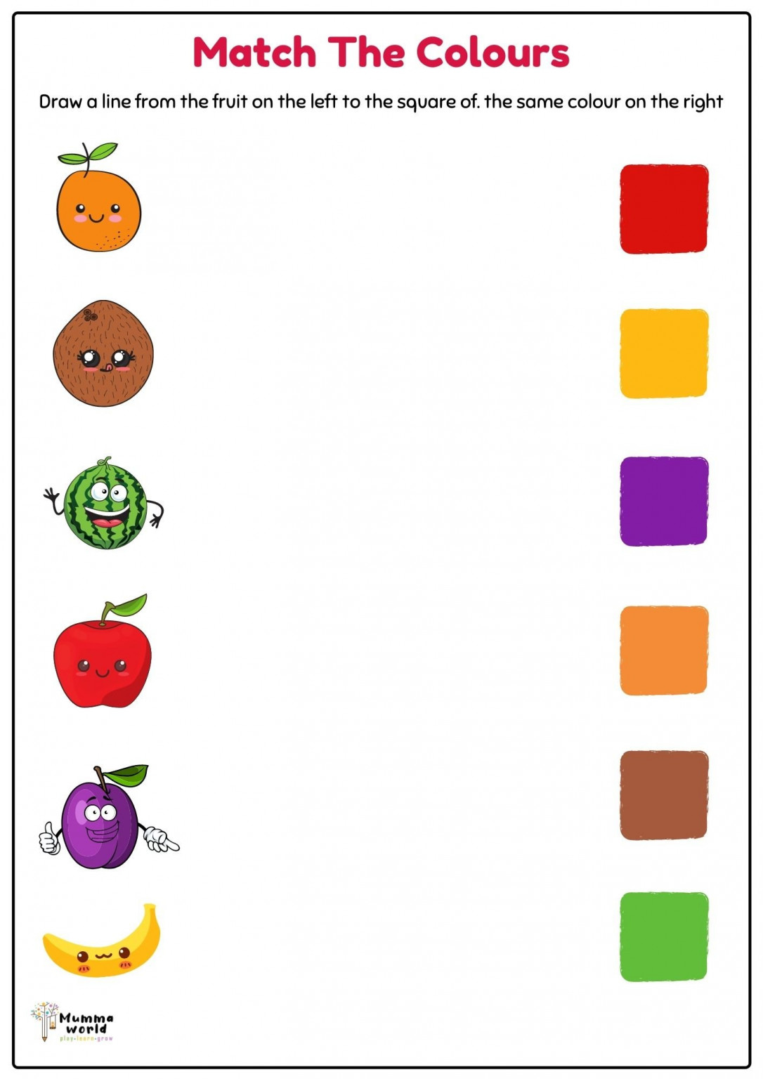 Fruit Worksheet | Match The Fruit To Its Colour - Mummawold.com