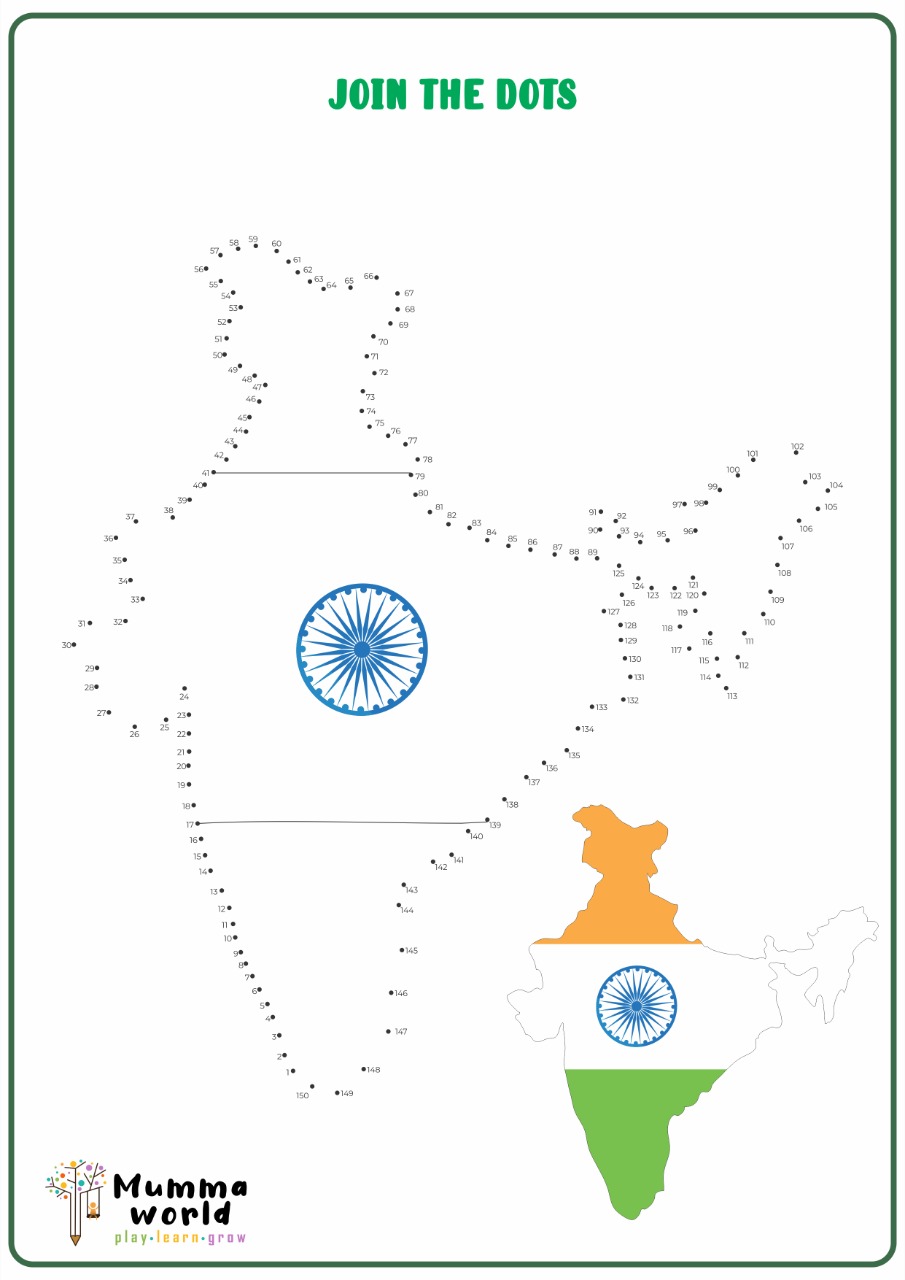 Dot to Dot Worksheet | Colouring Page | Map of India - Mummaworld.com