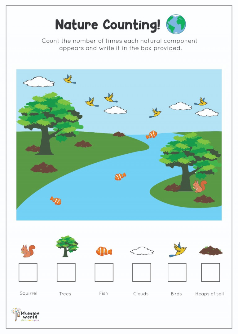 identifying natural environment counting worksheet for kids