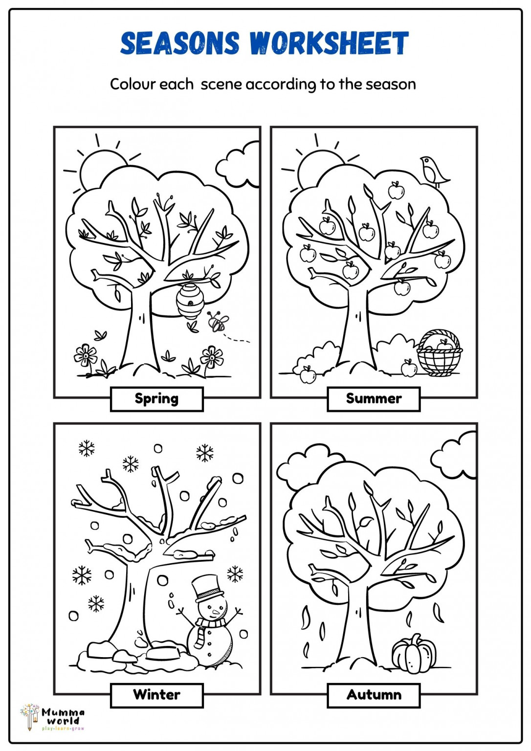 Four Seasons Coloring Page Printable