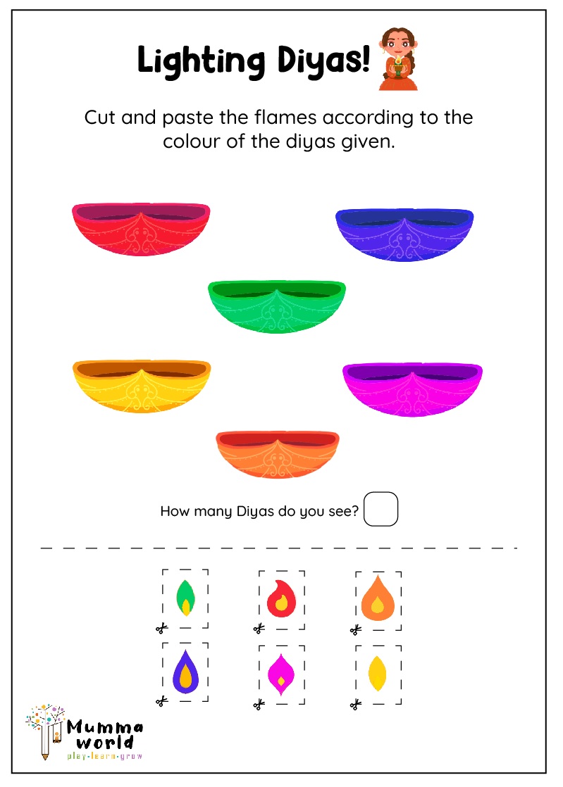 Colour Matching Worksheet I Diwali Worksheets - Mummaworld.com