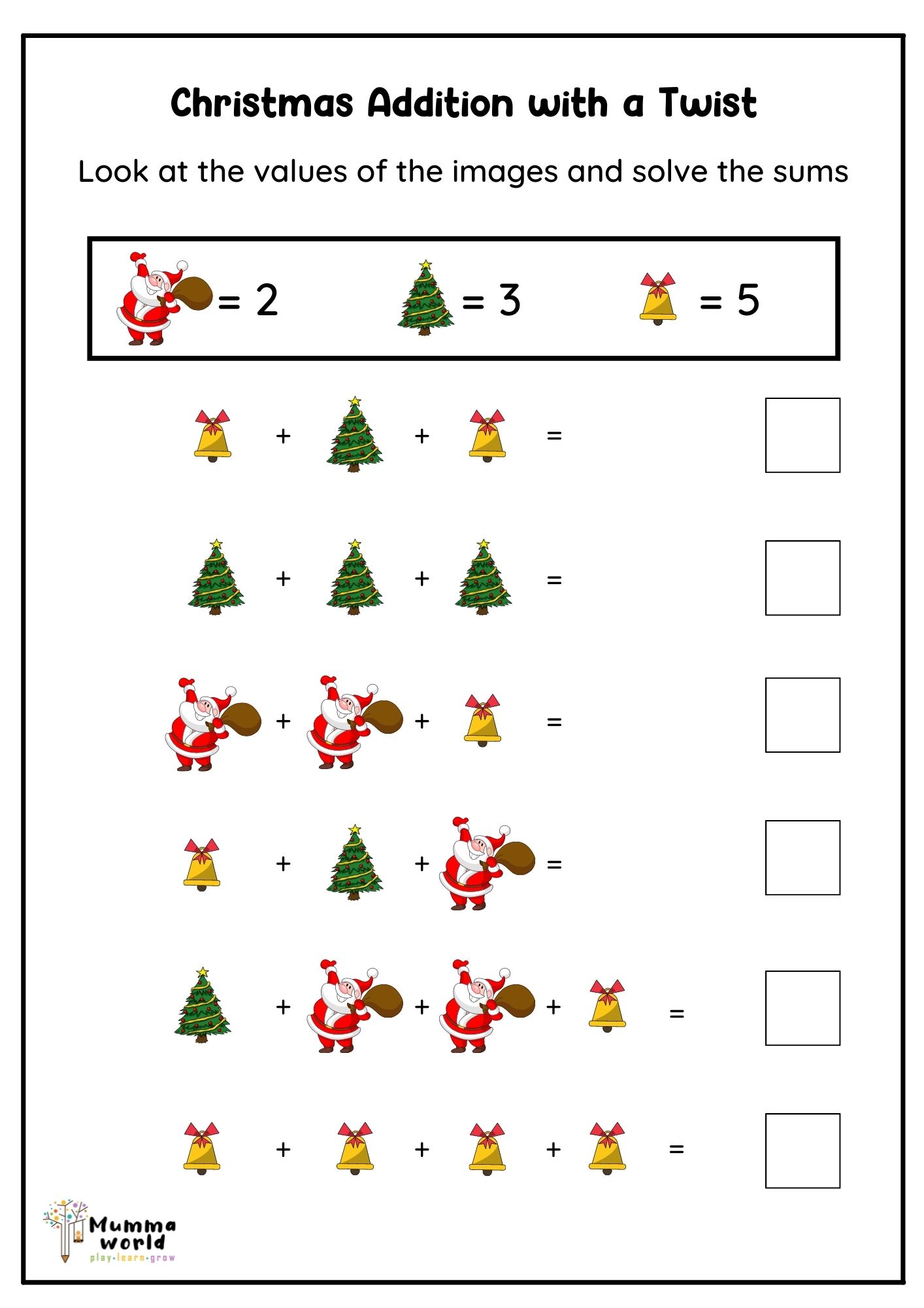 Christmas worksheet | educational worksheet for kids | Math worksheet